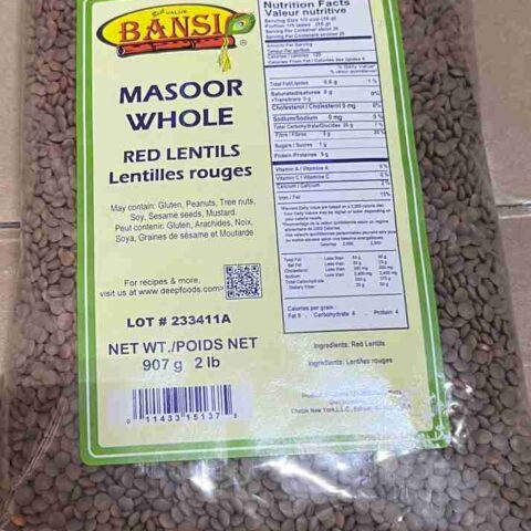 BANSI Whole Masoor Red Lentils 2LB