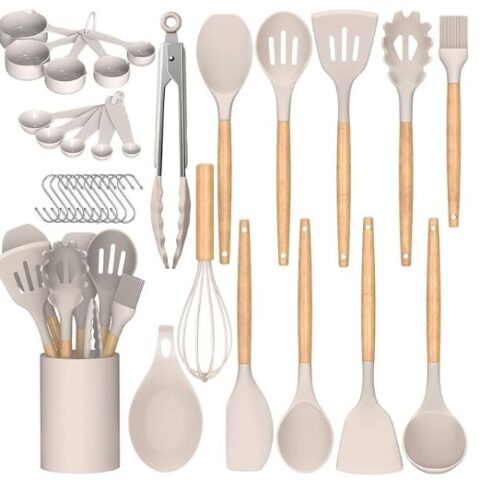 Silicone Kitchen Utensils Set 30 Pcs Khaki